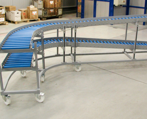 Roller conveyor blue with several levels